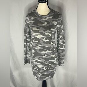 Athleta Crewneck Tunic Gray Camouflage Coaster Luxe Sweatshirt Dress  w/Pockets
